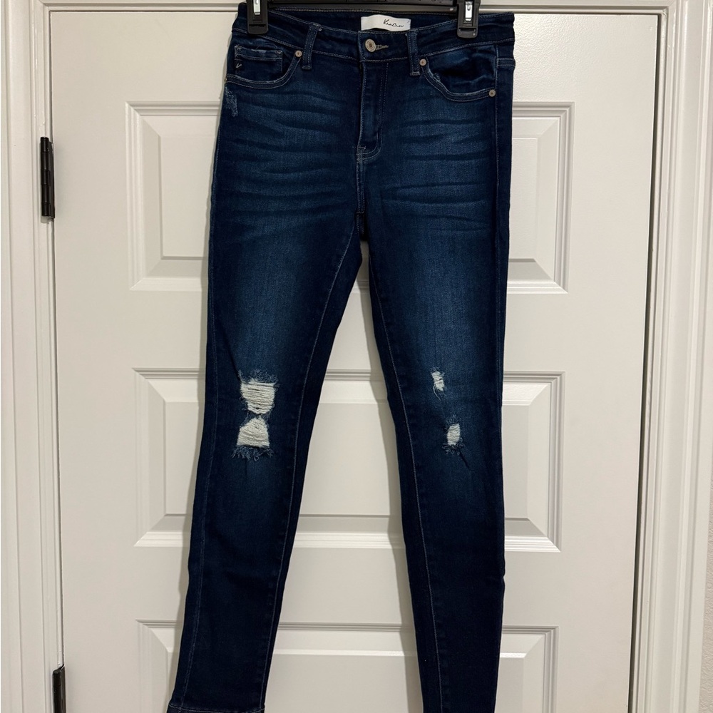 KanCan Dark Indigo Distressed Skinny Jeans - Women's